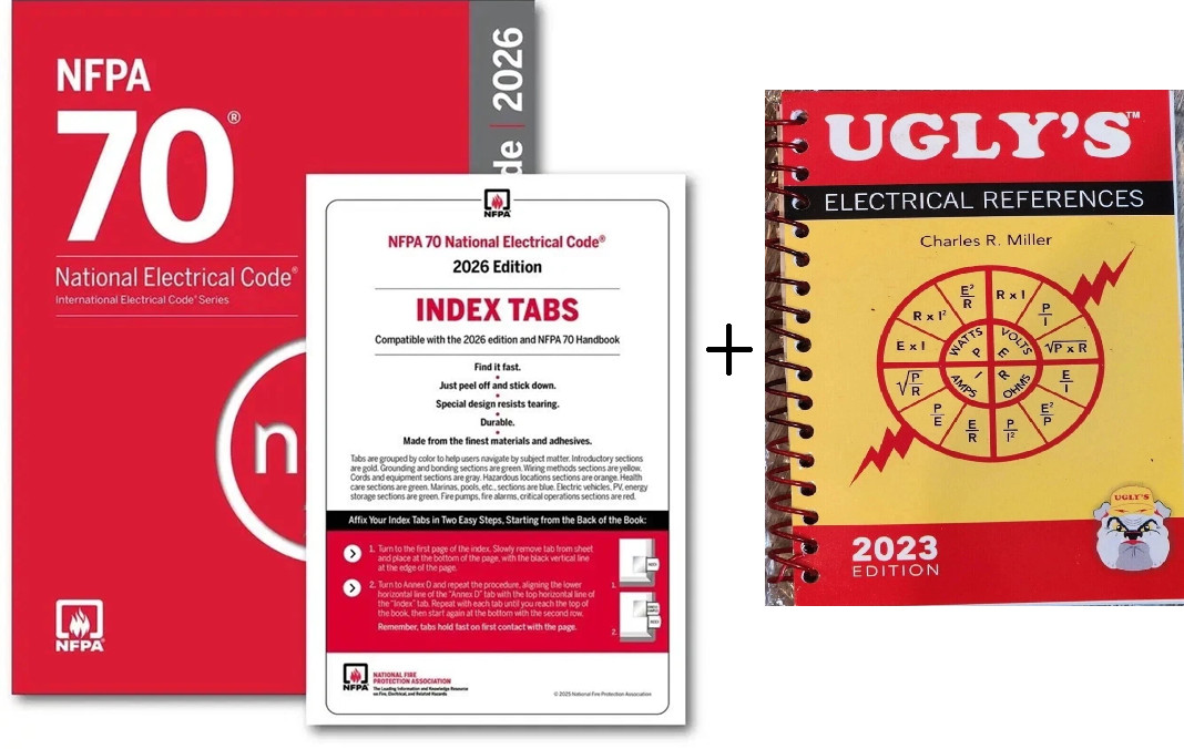 NFPA 70 National Electrical Code 2026 + index tab + ugly electrical 23 Spiral