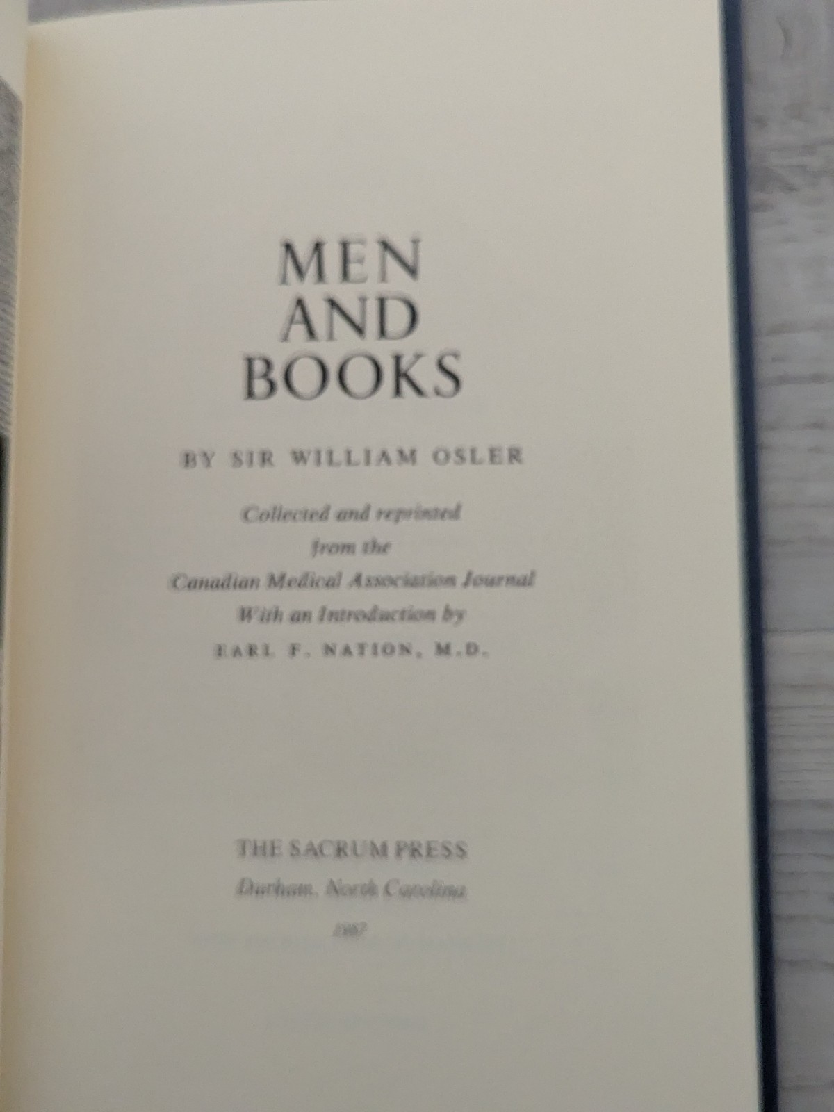 Men and Books;William Osler – HC/VG+