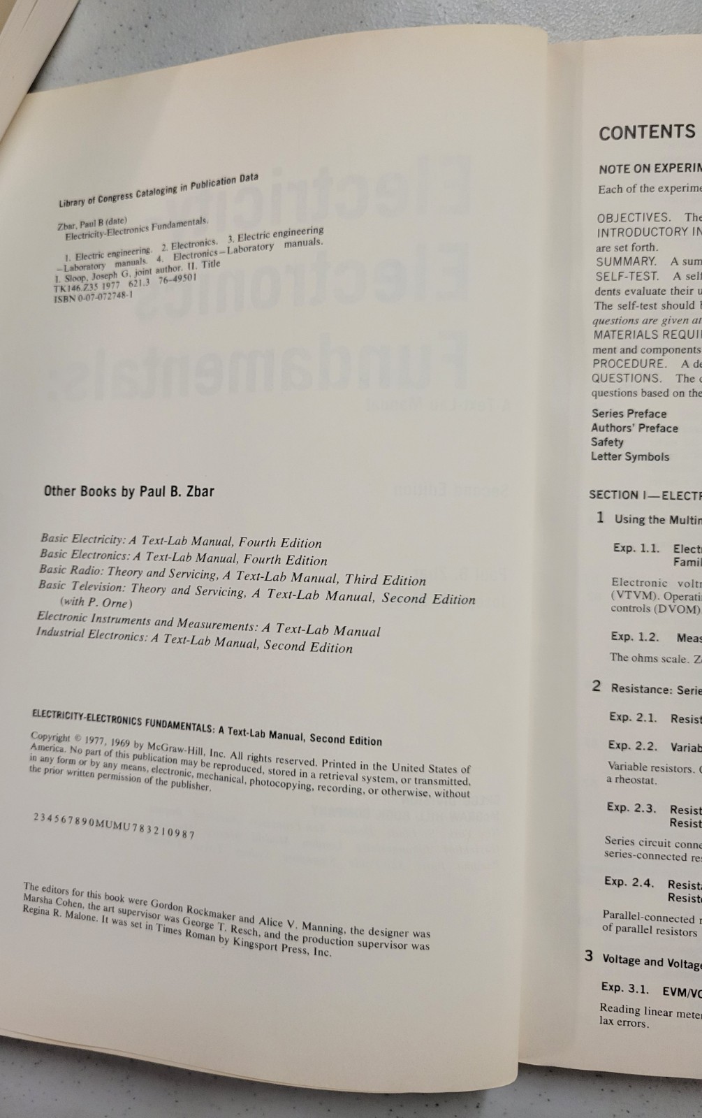 ELECTRICITY-ELECTRONICS FUNDAMENTALS MANUAL Zbar, Sloop (1977, Paper) VERY GOOD
