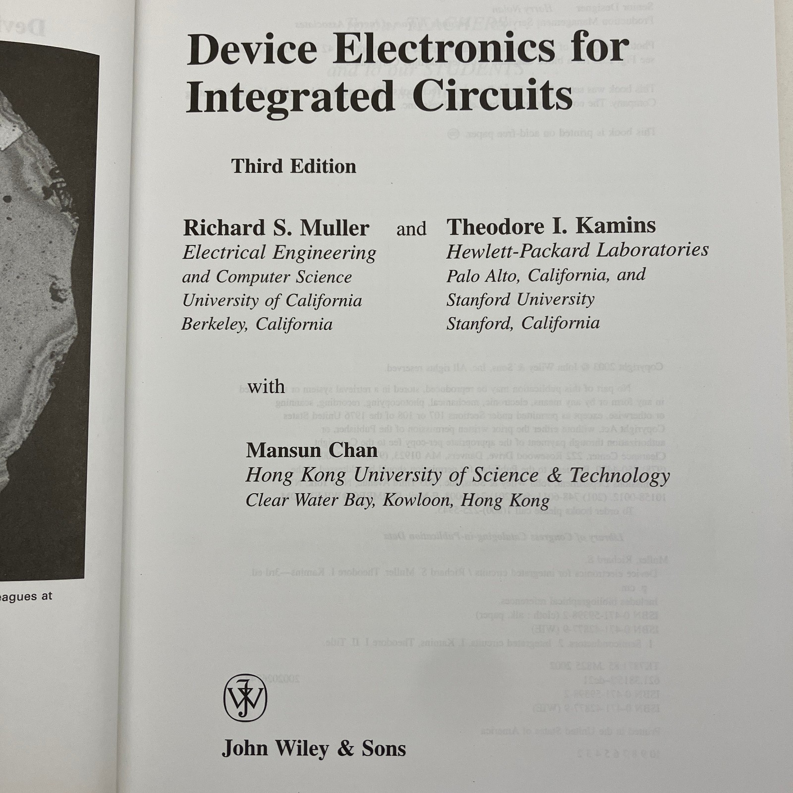 Device Electronics for Integrated Circuits HC 3rd Edition Muller Kamins Chan VGC